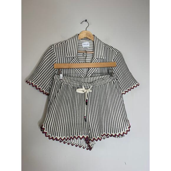 NEW Saylor Verna Crochet Knit Stripe Shorts Rickrack Trim Set Black Size: Large - Picture 2 of 11